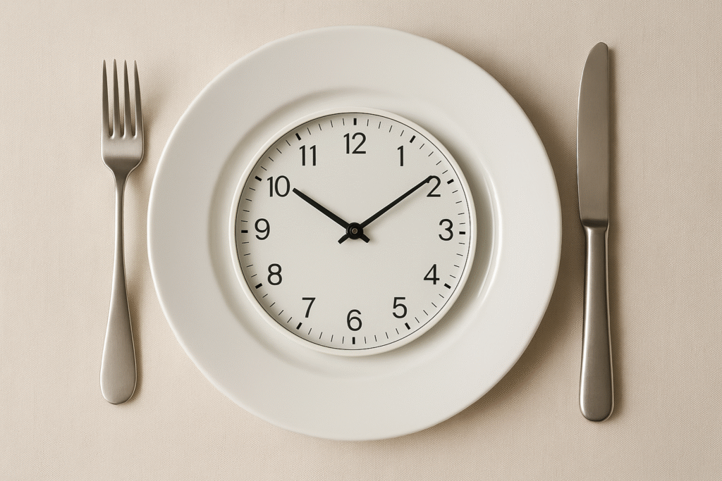 Illustration d’une horloge et d’une assiette, symbole du jeune intermittent et de la gestion du temps alimentaire