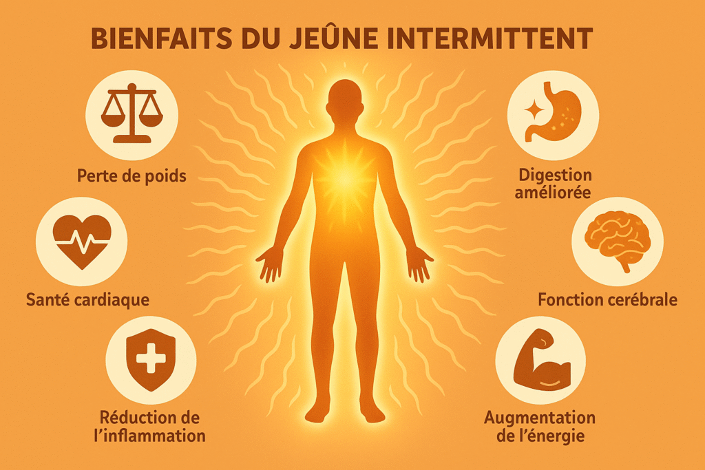Illustration d’un corps humain en énergie, montrant les bienfaits du jeune intermittent.