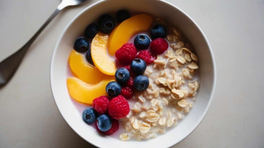 Petit déjeuner healthy avec flocons d’avoine fruits et graines