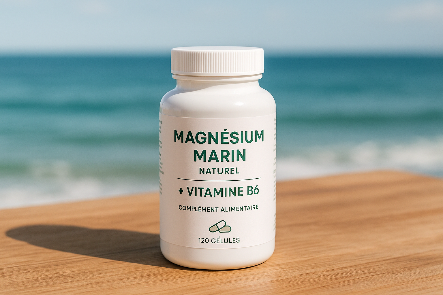 Gélules de magnesium marin naturel avec vitamine B6, issues de l’eau de mer, pour réduire la fatigue et soutenir la fonction musculaire normale