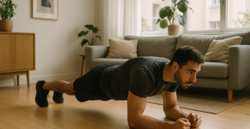 Un athlète en position de planche (plank)